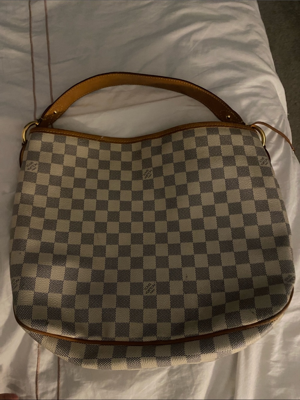 Louis Vuitton Beige and Gray Checkered Shoulder Bag with Tan Trim